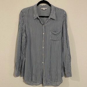 Jane & Delancey Women Button Front Shirt XS Stripe Longline High Low Hem Preppy